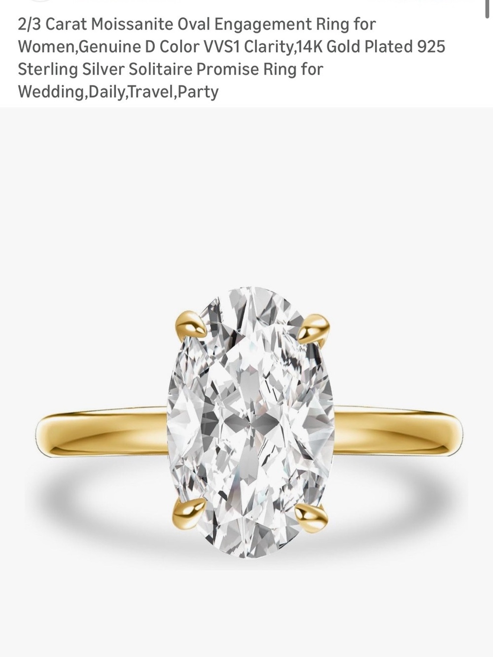 Oval Solitaire Moissanite Ring in 14K Gold Plating